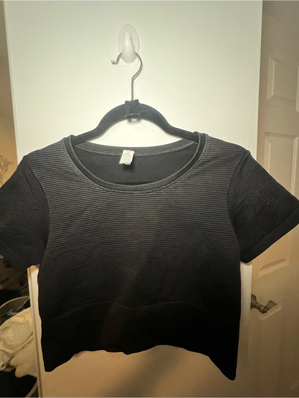 aerie Offline Black Ribbed Short Sleeve Crop Tee
